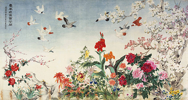 《东风吹遍百花开》北京中国画院花鸟组 162×305cm 纸本设色
