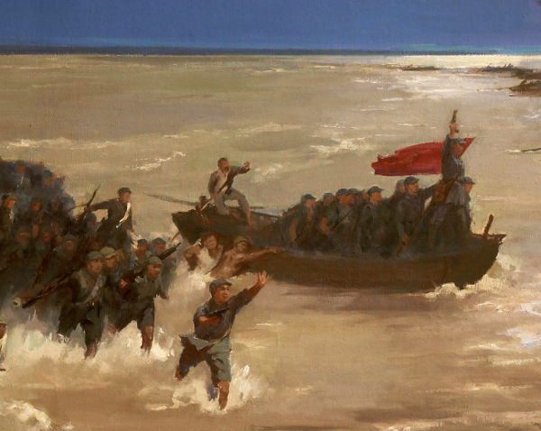 1961年,艾中信将解放军夜渡黄河的军事行动搬上画布,为观众留下直观