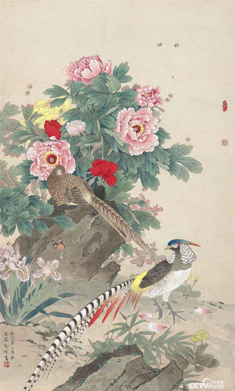 花中闲趣  中国画 83×138cm 1982年  