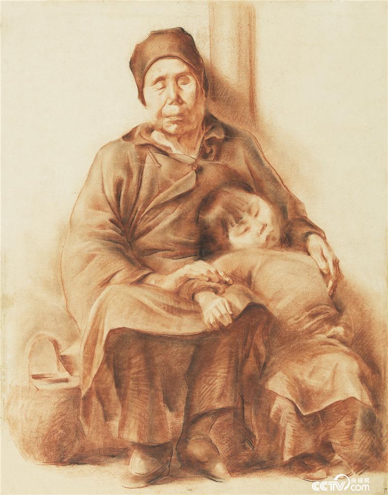  唐一禾素描婆婆与孙子 1939年 54×42cm 中国美术馆藏