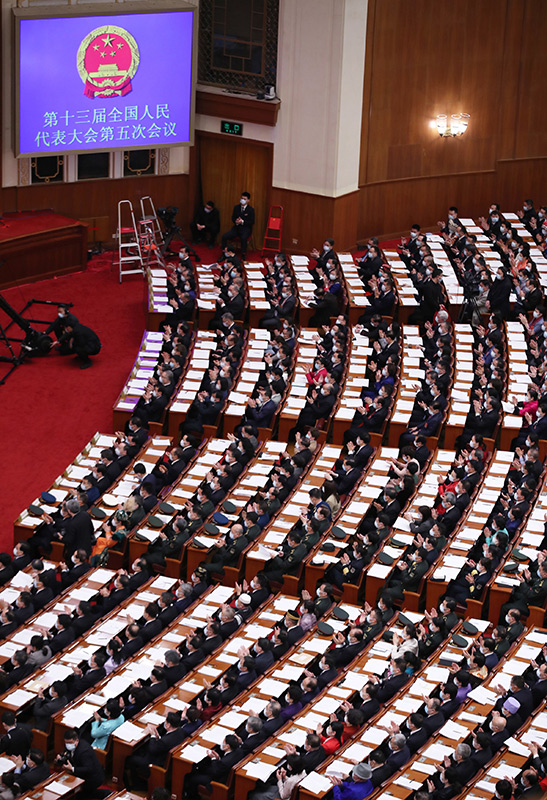 3月8日，十三届全国人大五次会议在北京人民大会堂举行第二次全体会议。新华社记者 金立旺 摄