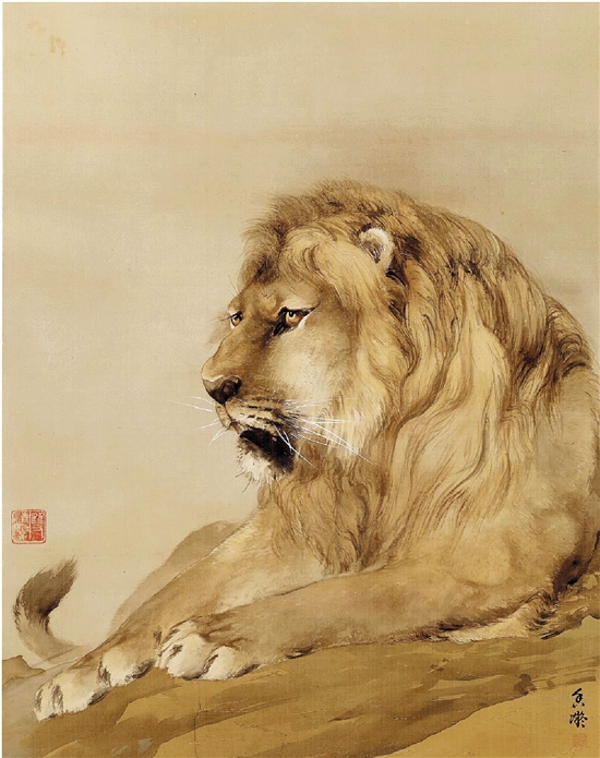 何香凝 狮 1914年 63×49cm 设色绢本 何香凝美术馆藏