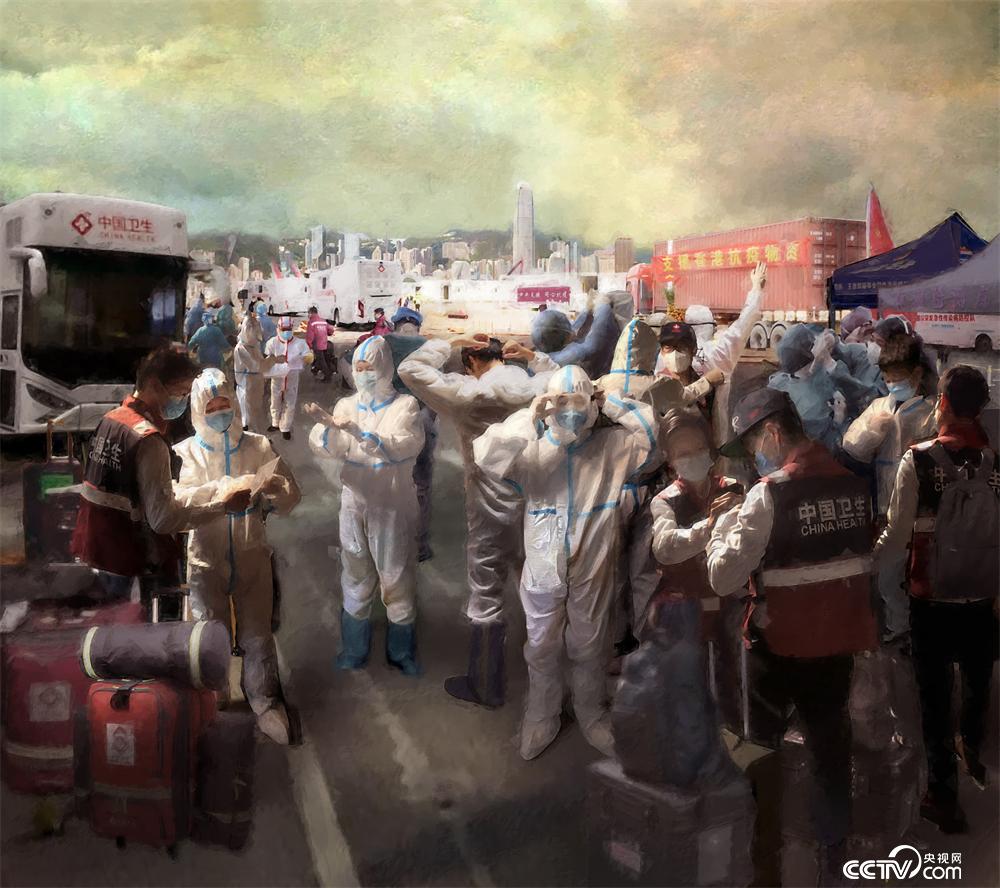 范勃、林锋 《逆行出征 同心守护》  油画  160厘米×180厘米  2022