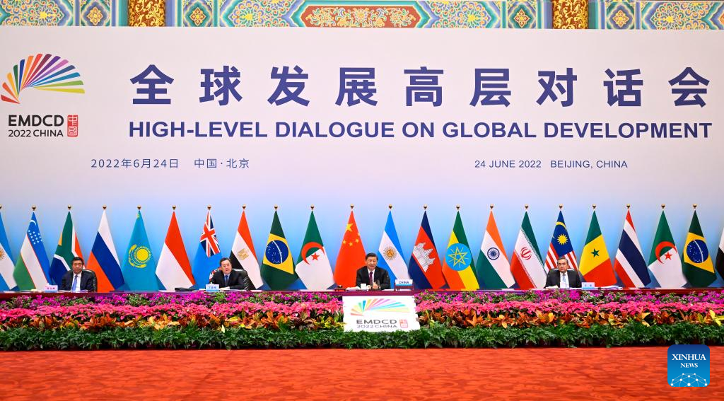 Chinese President Xi Jinping chairs the High-level Dialogue on Global Development via video l<em></em>ink in Beijing, capital of China, June 24, 2022. Xi delivered an im<em></em>portant speech titled 