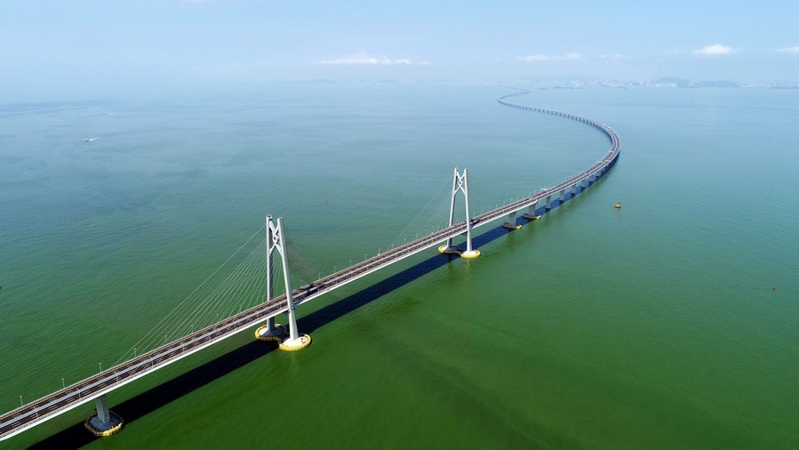 Aerial photo taken on July 11, 2018 shows the Hong Kong-Zhuhai-Macao Bridge in south China. (Xinhua/Liang Xu)