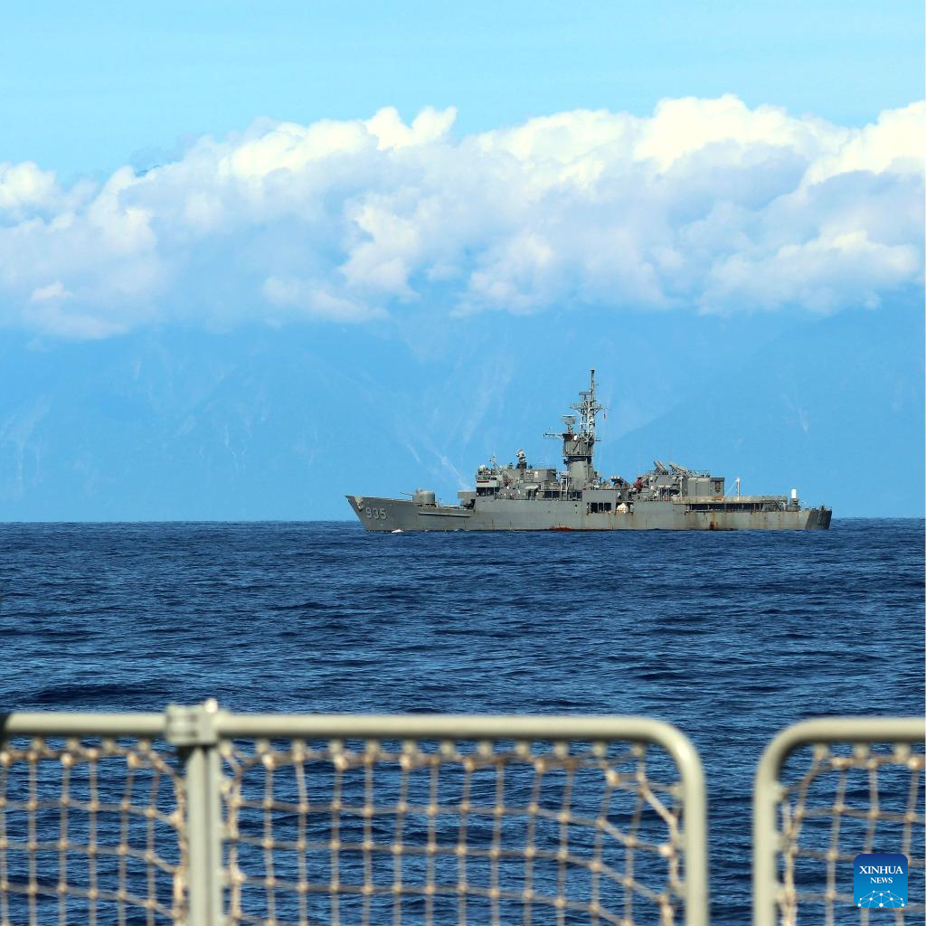 Photo taken on Aug. 5, 2022 shows a Taiwan military vessel as seen from a warship of the navy of the Eastern Theater Command of the Chinese People‘s Liberation Army (PLA) during the navy’s combat exercises and training in the waters around the Taiwan Island. (Photo by Lin Jian/Xinhua)