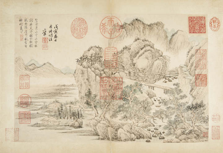 王翚，《山水册》局部，25.5x39cmx10，册页，纸本设色，1698