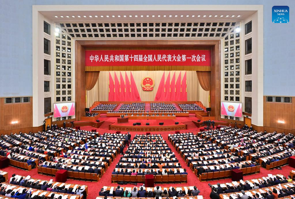The second plenary meeting of the first session of the 14th National People’s Congress (NPC) is held at the Great Hall of the People in Beijing, capital of China, March 7, 2023. (Xinhua/Yue Yuewei)