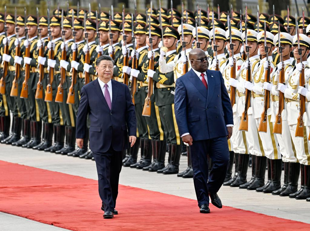 Chinese President Xi Jinping holds a welcoming ceremony for President of the Democratic Republic of the Congo (DRC) Felix-Antoine Tshisekedi Tshilombo at the square outside the east entrance of the Great Hall of the People prior to their talks in Beijing, capital of China, May 26, 2023. Xi held talks with Tshisekedi, who is on a state visit to China, in Beijing on Friday. (Xinhua/Yin Bogu)