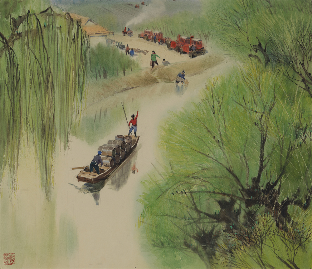 绿衣红颜春光媚 黄铁山 纸本水彩 46.8x53.7cm 1965年中国美术馆藏