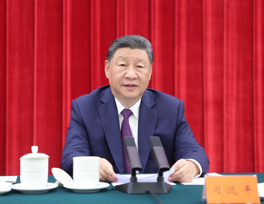 Chinese President Xi Jinping, also general secretary of the Communist Party of China Central Committee and chairman of the Central Military Commission, delivers an important speech during a meeting to mark the 120th birth anniversary of late leader Deng Xiaoping, at the Great Hall of the People in Beijing, capital of China, Aug. 22, 2024. (Xinhua/Ju Peng)