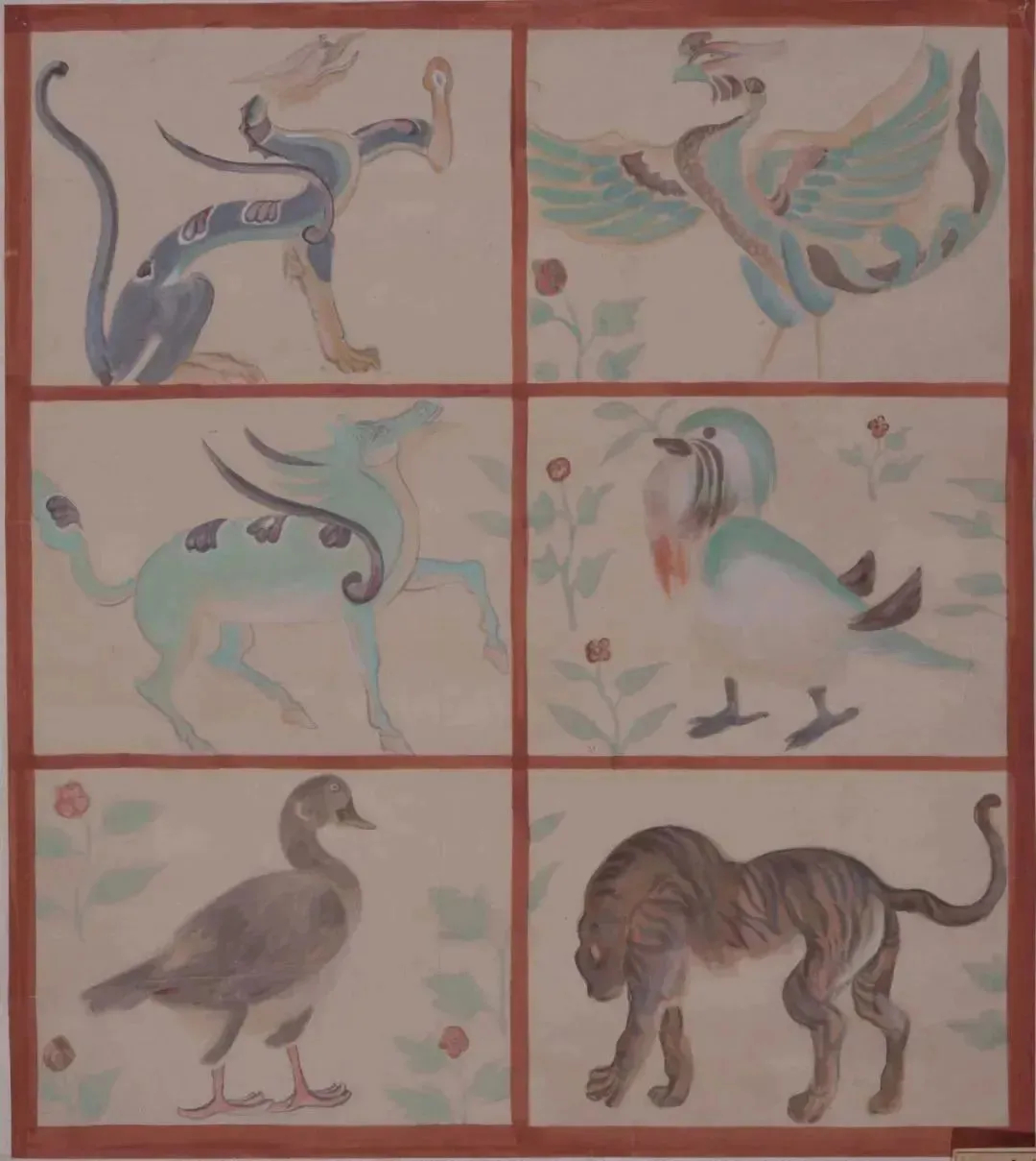 叶浅予 临敦煌石窟壁画珍禽瑞兽   纸本设色 63cm×56cm 1954年   中央美术学院美术馆藏