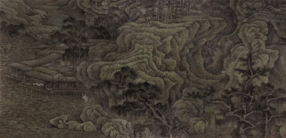 《江水涛涛》 A Surging River 丙烯油画  亚麻布 Acrylic oil painting linen 200cm×414cm 2009年