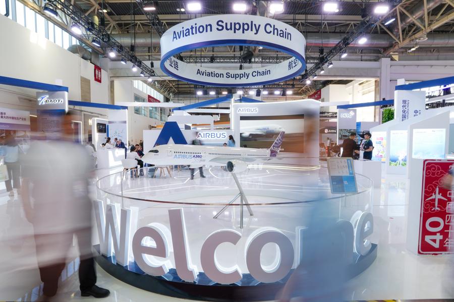 People visit the booth of Aviation Supply Chain at the Advanced Manufacturing Chain area during the third China International Supply Chain Expo (CISCE) in Beijing, capital of China, July 16, 2025. (Xinhua/Ju Huanzong)