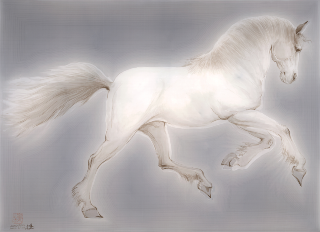 李文峰 《灵兽图之神驹三》90 x 120cm &nbsp;禅丝画 2025年
