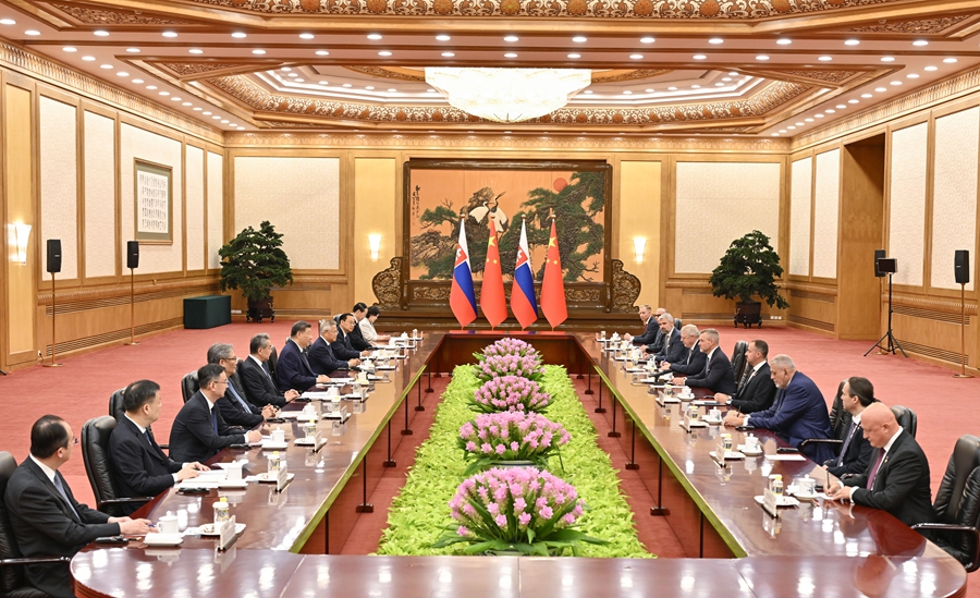 &emsp;&emsp;7月28日上午，国家主席习近平在北京人民大会堂同来华进行国事访问的斯洛伐克总统佩列格里尼举行会谈。